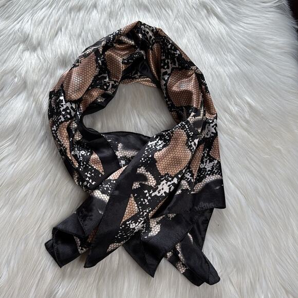 Mosi Black and Bronze Snake Print Satin Scarf - Picture 3 of 4